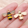 Golden bee charm with yellow enamel and rhinestones for DIY jewelry making - Yellow Enamel Bee (11872)
