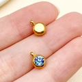 Gouden 6mm geboortesteen hanger met donkerblauwe kristal en ronde zetting - Goud - Maart Lichtblauw (T2895)