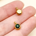 Colgante redondo de acero dorado 6mm con piedra natal verde oscuro para joyería DIY - Dorado - Mayo Verde Oscuro (T2897)