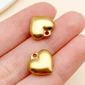 Golden heart charm pendant in polished stainless steel for DIY jewelry making - 14x14x5mm Gold Stainless Steel Medium Heart (T2354)