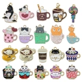 Set of 20 cute cat coffee enamel alloy pendants for DIY jewelry and necklaces - Enamel Food Coffee Cup Series Set 20 Styles 1 Each (SN1559)