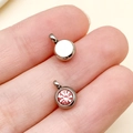 Pendentif rond 6mm en acier inoxydable avec zircon rose pour bijoux DIY - Octobre Rose Clair Couleur Acier Pierre d'Étoile (T2916)