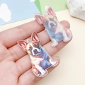 Cute French Bulldog acrylic charms for DIY crafts with colorful patterns and matte finish - Orange Blue Printed Bulldog (24021) / 43x24x2mm