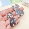 Acrylic Yorkshire Terrier charms with realistic pet print for DIY jewelry making - Brown Printed Yorkie (24022) / 43x24x2mm
