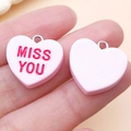Ροζ ρητίνη καρδιά με γράμματα Miss You και μεταλλικό δαχτυλίδι για κοσμήματα - 19x19mm / Ροζ MISS YOU