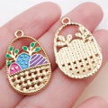 Zinc alloy Easter basket charm with colorful enamel eggs and gold metal backing - Blue Enamel Egg Flower Basket