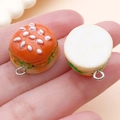 Miniature resin burger pendants for DIY keychains featuring realistic sesame bun texture - Orange (SN1536)