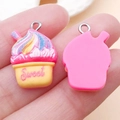 Rainbow resin milkshake cupcake charm with 'Sweet' text and metal ring for DIY jewelry - Rose Red Base Yellow Style (24527)