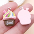 Resin dessert pendant with Sweet text and silver loop for DIY jewelry making - Pink Base Coffee Brown Style (24528)