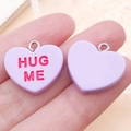 Light purple resin heart pendant with Hug Me text and silver loop for DIY jewelry - Light Purple Hug Me (SN24522)