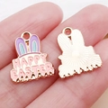 Pink Happy Easter bunny ears pendant in gold alloy for DIY jewelry bracelet making - Pink Enamel Happy Easter Bunny Ears