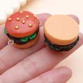 Miniature resin burger pendant charm with metal ring for DIY jewelry making and keychains - Large Orange-Red (SN1536)