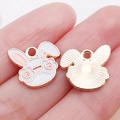 Cute bunny charm with floral glasses in white enamel and rose gold finish for DIY crafts - White Enamel Bunny with Glasses
