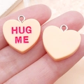 Pastel cream resin heart charm with pink HUG ME text and silver metal ring - Orange Yellow Hug Me (SN24524)