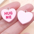 Pink heart resin charm with Hug Me text and silver loop for DIY jewelry making - Light Pink Hug Me (SN24525)