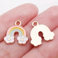 Rainbow and floral enamel pendant charm in golden finish for DIY jewelry making - White Enamel Rainbow Flower