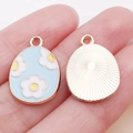Light blue enamel Easter egg charm with white flowers and rose gold finish for DIY bracelets - Lake Blue Enamel Flower Egg