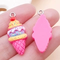 DIY colorful resin strawberry ice cream cone pendant with metal loop for keychain making - Magenta Style