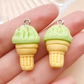 Realistic mint green ice cream cone resin charms for DIY keychains and bracelets - Green Ice Cream