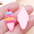 Multicolor resin ice cream cone charm with glitter and cherry for DIY jewelry making - Pink Style