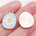 Cute Easter light blue enamel egg pendant with white smiling flower for DIY jewelry - Lake Blue Enamel Plumeria Egg
