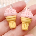 Pink resin ice cream cone pendant with silver ring loop for DIY keychain accessories - Pink Ice Cream