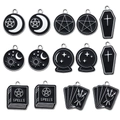 14pcs Gothic black enamel charms set featuring moon, pentagram, and tarot designs for DIY - Drip Oil Black Card Set 7 Styles (SN562)