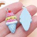 Pink resin strawberry ice cream cone pendant with silver metal ring for DIY jewelry making - Lake Blue Style