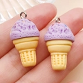 DIY resin ice cream cone charms in purple with waffle texture and silver eyelet - Purple Ice Cream