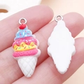 Colorful resin strawberry ice cream cone pendant with metal ring for DIY jewelry making - White Style
