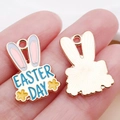 Easter Day rabbit ears metal charm with purple and pink enamel finish for DIY jewelry - Blue Enamel Easter Bunny Ears