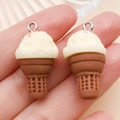 Miniature resin ice cream cone pendant with cream top and chocolate waffle cone base - Creamy Yellow Ice Cream