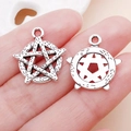 Ciondolo a pentagramma in lega di zinco argento antico per creazione gioielli fai-da-te - Stella Pentagramma (18x19mm)