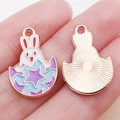 Cute enamel bunny hatching from an Easter egg charm made of zinc alloy for DIY jewelry - Blue Purple Enamel Hatching Bunny