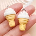 Miniature resin white ice cream cone charm with yellow waffle base for DIY jewelry - White Ice Cream