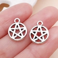 Ciondoli vintage in argento con stella incavata per creazione gioielli fai da te - Piccolo Tondo Pentagramma (12x14.5mm)