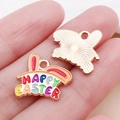 Easter rabbit egg alloy pendant with Happy Easter letters and sunburst pattern back - Multicolor Enamel Happy Easter Bunny Ears