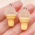 Resin ice cream cone pendant with metal loop for DIY keychain and jewelry making - Transparent White Ice Cream