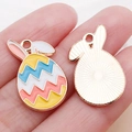 Easter bunny ear egg charm with colorful enamel patterns and golden metal back for DIY crafts - Multicolor Enamel Zigzag Bunny Egg