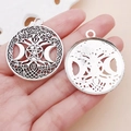 Ciondoli celtici Albero della Vita in argento antico con luna e stelle dal design retrò - Traforato Pentagramma Sole Luna (34x38mm)