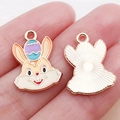 Easter rabbit and egg charm in pink and purple enamel with rose gold finish - Yellow Enamel Egg Bunny