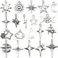 20-piece set of antique silver celestial charms featuring sun moon and star designs - Antique Silver Celestial Elements Collection