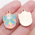 Cartoon Easter bunny enamel pendant with blue bow and pink checkered pattern detail - Lake Blue Enamel Bow Egg