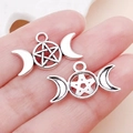 Ciondolo dea tripla luna argento antico con pentagramma per gioielli fai-da-te - Tripla Luna Pentagramma (13x22mm)