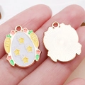 Easter bunny egg pendant in purple enamel with yellow stars for DIY jewelry - White Enamel Star Carrot Egg