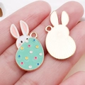 Easter zinc alloy bunny charm with colorful spotted egg for DIY jewelry making - Green Enamel Spotted Bunny Egg