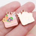 Pink enamel Easter bunny and egg charm with happy easter text for DIY jewelry - Pink Enamel Egg Bunny Envelope