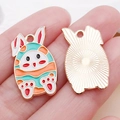 Zinc alloy Easter bunny pendant with colorful enamel stripes and pale gold metallic back - White Enamel Bunny Egg