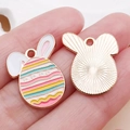Easter rabbit egg enamel charm in rose gold finish with colorful wave patterns for DIY - 20x16x1mm / Pink Enamel Rabbit Egg (25144)