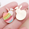 Easter Bunny and colorful enamel egg zinc alloy charm for DIY jewelry making - Multicolor Enamel Bunny Egg